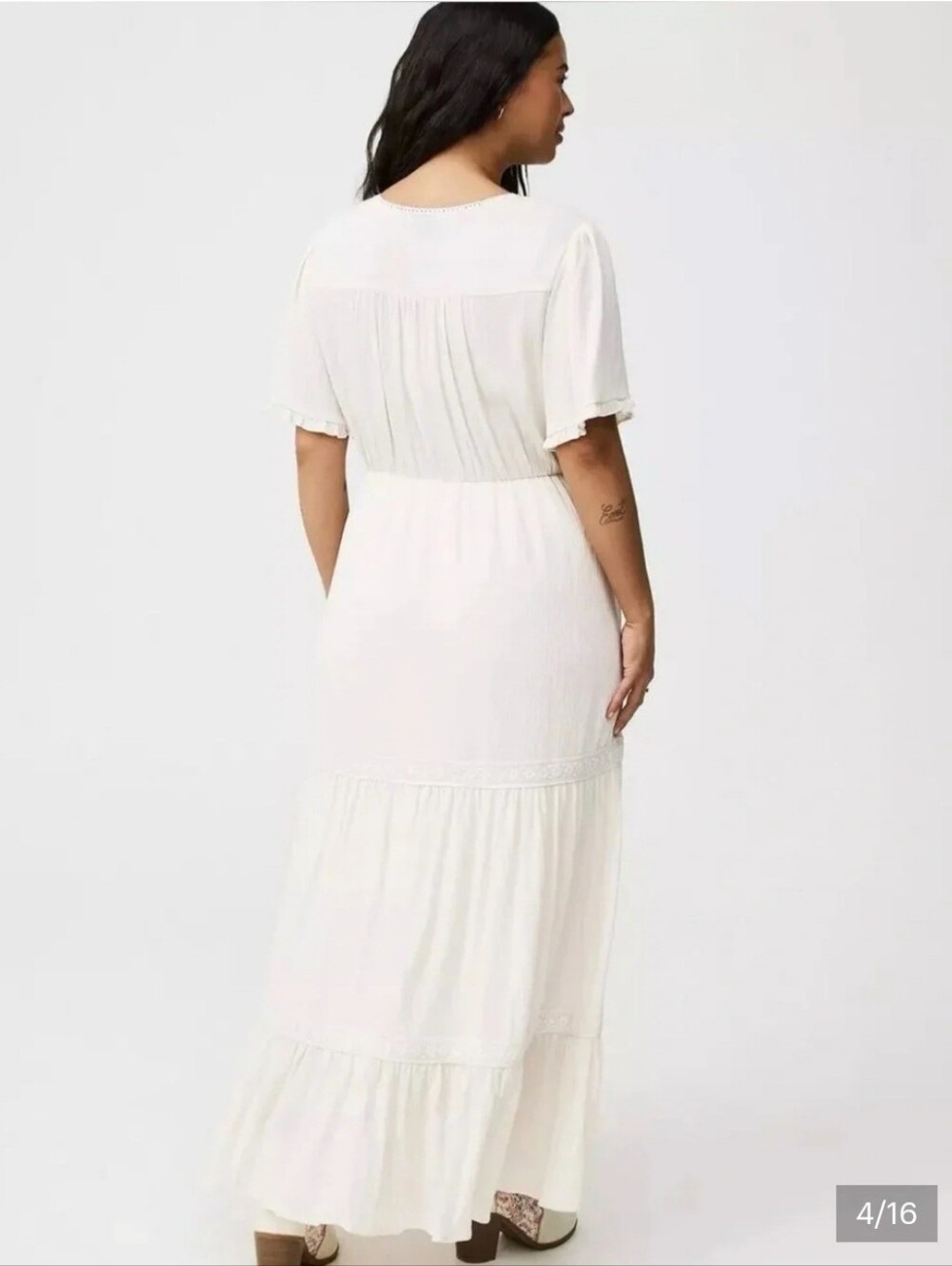 NWT Torrid Cream Maxi Dress Size 1 / 1X 14-16 Boho Tiered Flutter Sleeve - Picture 4 of 10